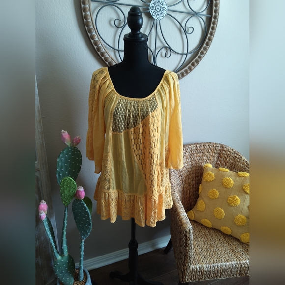 Young Threads Tops - Young Threads Sunny Yellow Lace Blouse
